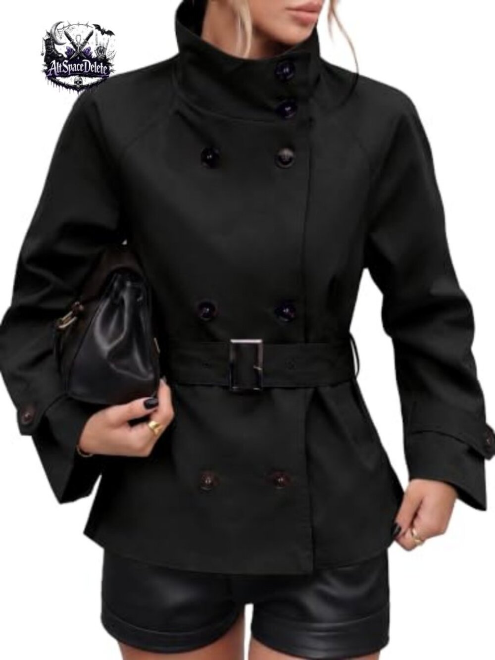 Cropped Trench Coat Belted Funnel Neck Fall Jacket